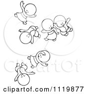 Clipart Of Retro Vintage Black And White Goops Kids Falling Royalty Free Vector Illustration