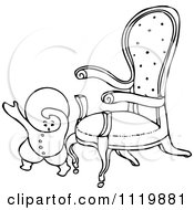 Clipart Of A Retro Vintage Black And White Goops Kid By A Chair Royalty Free Vector Illustration