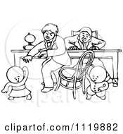 Retro Vintage Black And White Goops Kids Pulling A Chair Out From Under A Man
