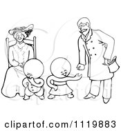 Clipart Of Retro Vintage Black And White Goops Kids With A Lady And Man Royalty Free Vector Illustration