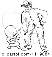 Clipart Of A Retro Vintage Black And White Goops Kid Pointing At A Man Royalty Free Vector Illustration