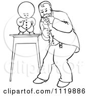 Clipart Of A Retro Vintage Black And White Goops Kid On A Table Royalty Free Vector Illustration