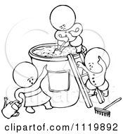 Clipart Of Retro Vintage Black And White Goops Kids Gardening Royalty Free Vector Illustration