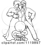 Clipart Of A Retro Vintage Black And White Goops Kid Eating By Adults Royalty Free Vector Illustration