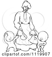 Clipart Of Retro Vintage Black And White Goops Kids With A Woman Royalty Free Vector Illustration