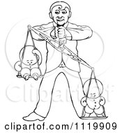 Clipart Of A Retro Vintage Black And White Goops Kid On A Mans Scale Royalty Free Vector Illustration