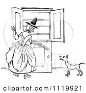 Retro Vintage Black And White Old Mother Hubbard And Dog
