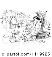 Clipart Of A Retro Vintage Black And White Couple Watching Their Girl Pick Flowers In A Park Royalty Free Vector Illustration by Prawny Vintage