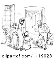 Poster, Art Print Of Retro Vintage Black And White Man Holding A Door For His Wife And Children