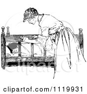 Poster, Art Print Of Retro Vintage Black And White Nurturing Mother Checking On Her Sleeping Child