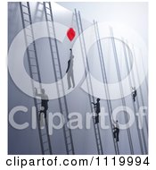 Clipart Of 3d Tiny Business Peopel Climbing Ladders While One Floats To The Top Royalty Free CGI Illustration by Mopic