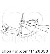 Cartoon Of An Outlined Halloween Vampire Swinging Royalty Free Vector Clipart