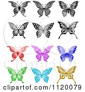 Clipart Of Black And White And Colored Butterflies Royalty Free Vector Illustration