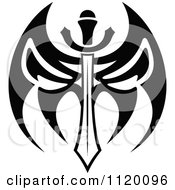 Clipart Of A Black And White Tribal Winged Sword 7 Royalty Free Vector Illustration by Vector Tradition SM
