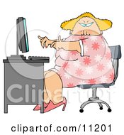 Overweight Blond Secretary Woman Working At A Computer Desk In An Office Clipart Illustration