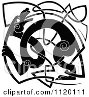 Clipart Of A Black And White Celtic Dog And Knot 3 Royalty Free Vector Illustration