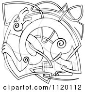 Clipart Of A Black And White Celtic Dog And Knot 2 Royalty Free Vector Illustration
