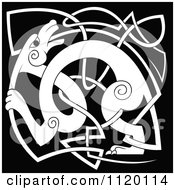 Clipart Of A Black And White Celtic Dog And Knot 1 Royalty Free Vector Illustration