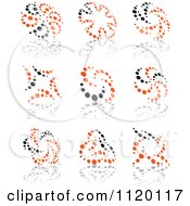 Clipart Of Abstract Orange And Black Dot Icons And Reflections Royalty Free Vector Illustration