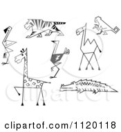 Clipart Of Black And White Sketched Zoo Animals Royalty Free Vector Illustration by Vector Tradition SM