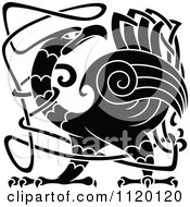Clipart Of A Black And White Angry Celtic Bird 1 Royalty Free Vector Illustration