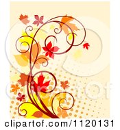 Poster, Art Print Of Scroll Vine With Autumn Leaves Over Halftone On Tan