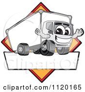 Happy Delivery Big Rig Truck Mascot Sign Or Logo With A Yellow Diamond