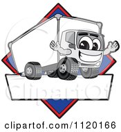 Happy Delivery Big Rig Truck Mascot Sign Or Logo With A Blue Diamond