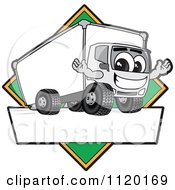 Poster, Art Print Of Happy Delivery Big Rig Truck Mascot Sign Or Logo With A Green Diamond