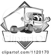 Happy Grayscale Delivery Big Rig Truck Mascot Sign Or Logo