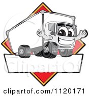 Happy Delivery Big Rig Truck Mascot Sign Or Logo With A Red Diamond