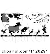 Poster, Art Print Of Silhouetted Animals Following A Man