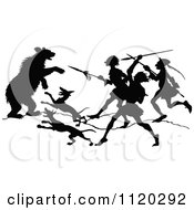 Poster, Art Print Of Silhouetted Bear Attacking Dogs And People