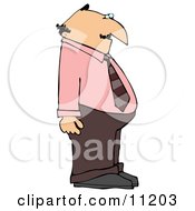 Balding Caucasian Businessman With A Beer Belly Wearing A Pink Shirt