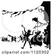 Poster, Art Print Of Silhouetted People Shooting Cannons And Celebrating In A Street