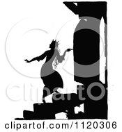 Clipart Of A Silhouetted Princess Sneaking Through A Door Royalty Free Vector Illustration by Prawny Vintage