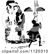 Clipart Of A Silhouetted Man In A Garden Royalty Free Vector Illustration