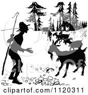Poster, Art Print Of Silhouetted Shepherd And Goats