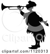 Clipart Of A Silhouetted Herald Blowing A Horn Royalty Free Vector Illustration by Prawny Vintage