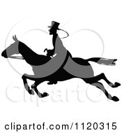 Clipart Of A Silhouetted Horse Rider 2 Royalty Free Vector Illustration