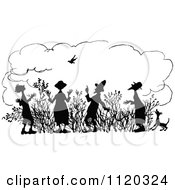 Clipart Of Silhouetted Men Watching A Bird Royalty Free Vector Illustration