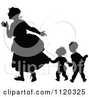 Poster, Art Print Of Silhouetted Woman With Her Children Holding Onto Her Dress