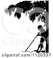 Clipart Of A Silhouetted Man Leaning Against A Pole Royalty Free Vector Illustration