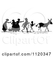 Poster, Art Print Of Silhouetted People With A Donkey