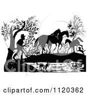 Poster, Art Print Of Retro Vintage Black And White Farmer Using A Horse Plouw