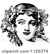 Poster, Art Print Of Retro Vintage Black And White Woman With Grapes And Leaves In Her Hair