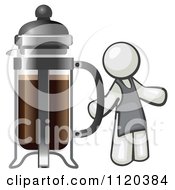 Poster, Art Print Of White Man Barista By A Coffee French Press