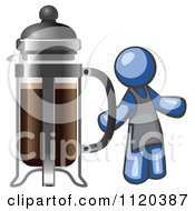 Poster, Art Print Of Blue Man Barista By A Coffee French Press