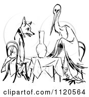 Clipart Of A Retro Vintage Black And White Stork And Fox Dining Royalty Free Vector Illustration by Prawny Vintage