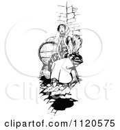 Clipart Of A Retro Vintage Black And White Worried Woman Royalty Free Vector Illustration